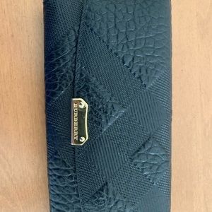 Burberry Checkered Pattern Black Leather Wallet